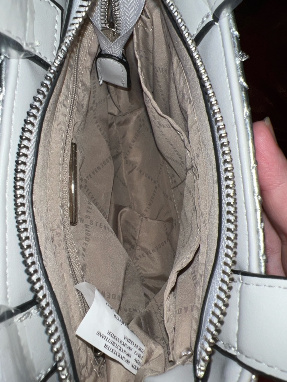 Steve Madden Metallic Silver Quilted Mini Tote with Logo Strap - Picture 5 of 7